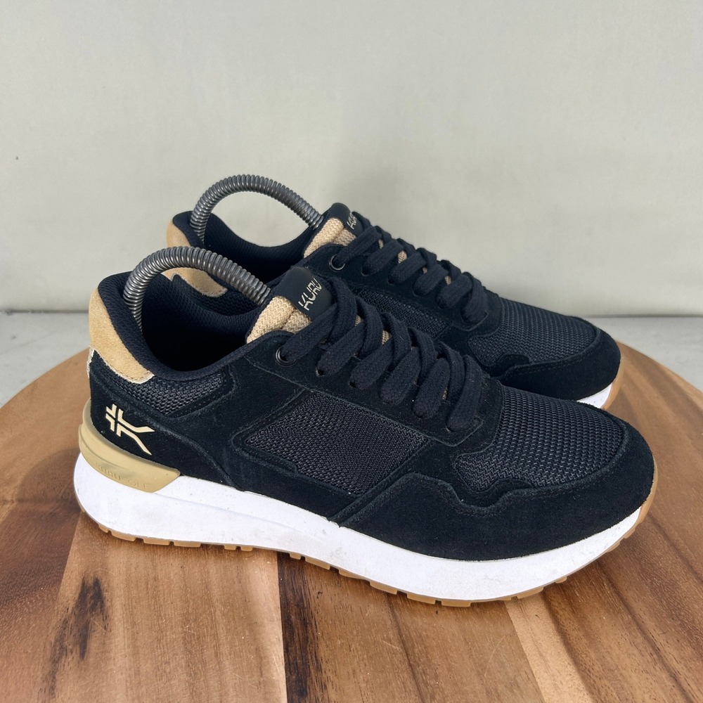 Kuru Atom Black Tan Suede Mesh Walking Shoes Mens 6.5 Womens 8 3003126580